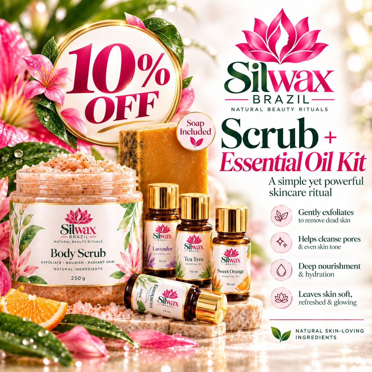 Scrub + Essential Oil Kit + Silwax Natural Soap Bar